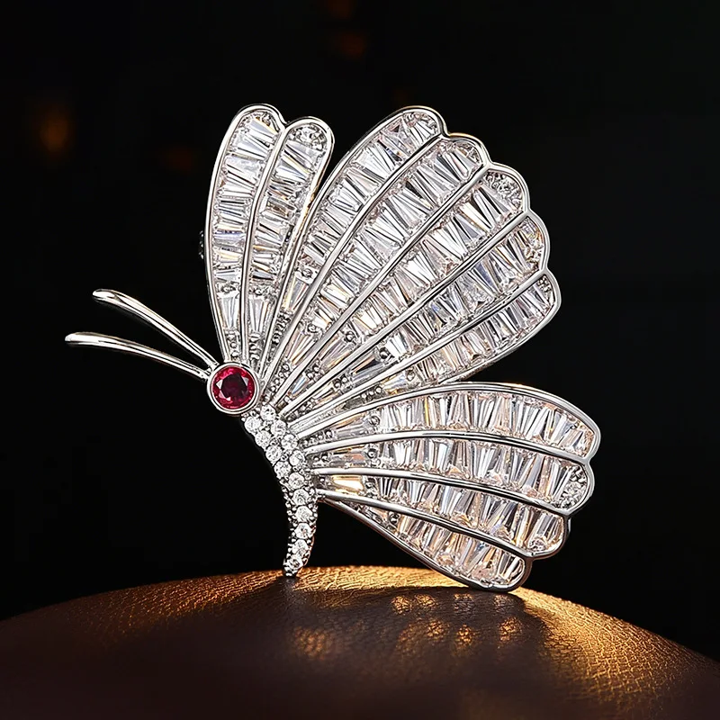 New Forest Style Luxury Ladder Cubic Zirconia Half Winged Butterfly Brooch Simple Accessory Exquisite Clothes Decoration Pin