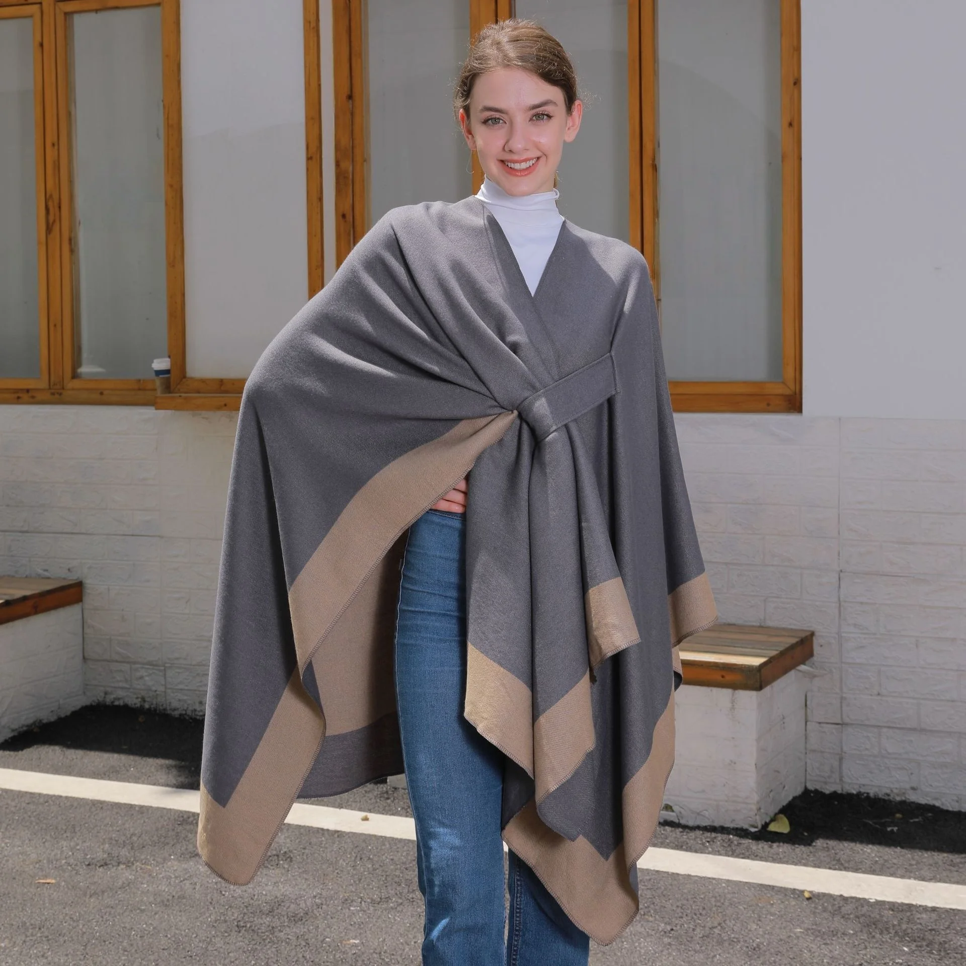 

Женская кашемировая шаль, женская двусторонняя зимняя накидка, весенне-осенний кардиган в стиле ретро, классический простой плащ, мягкое большое одеяло