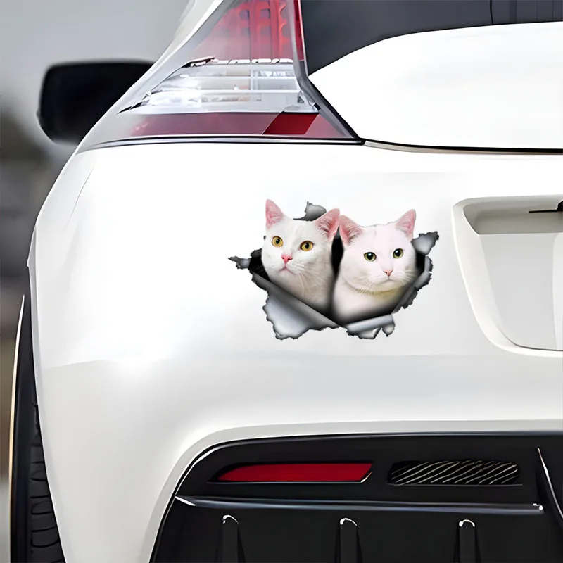 DK558# Two Cute White Cats Car Decals Bumper Window Animal Stickers Car Accessories Waterproof Vinyl Material