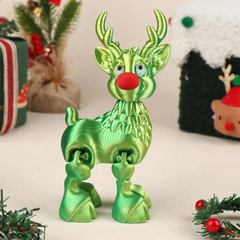 Cute Christmas Elk Joint Movable Figurine Office Decor Children's Gift 3D Printed Toy Simulated Statue Ornaments