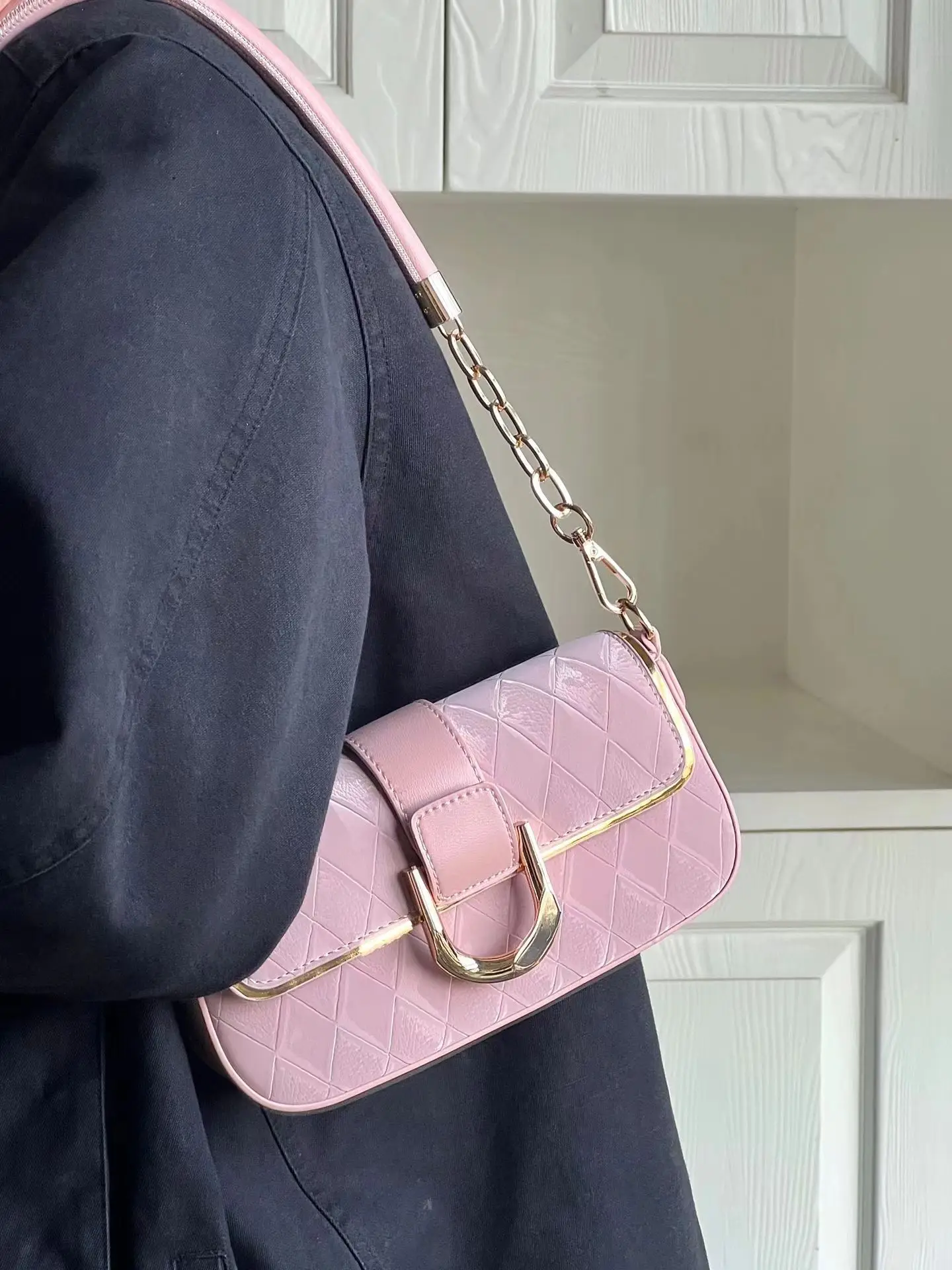 Fashion Pink Underarm Bag For Women Simple Elegant Small Square Bag Female New Versatile PU Chain One Shoulder Crossbody Bag