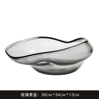 Modern abstract thick glass oval fruit plate living room dining table ornament wine cabinet glass decoration craft home deco
