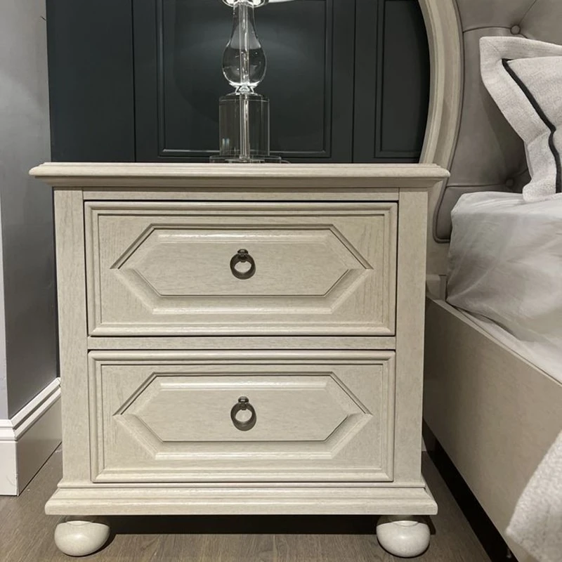 

American home white bedside table simple modern style European storage cabinet multi-functional bedside table French double bed