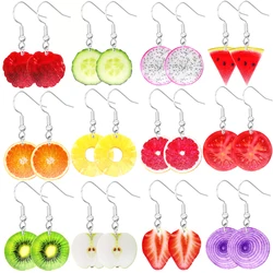 Onion Apple Tomato Strawberry Watermelon TangerinePineapple Cucumber Slice Design Dangle Earrings Cute StyleTrendy Female Gift