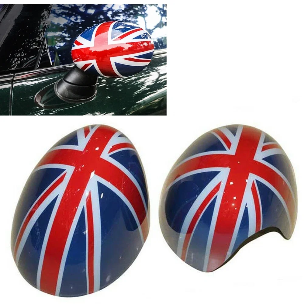 New! For MINI Cooper F54 F55 F56 F57 F60 2014-2019 Rearview Mirror Cover Union Jack Style Gray Exterior Rear View Caps No Light