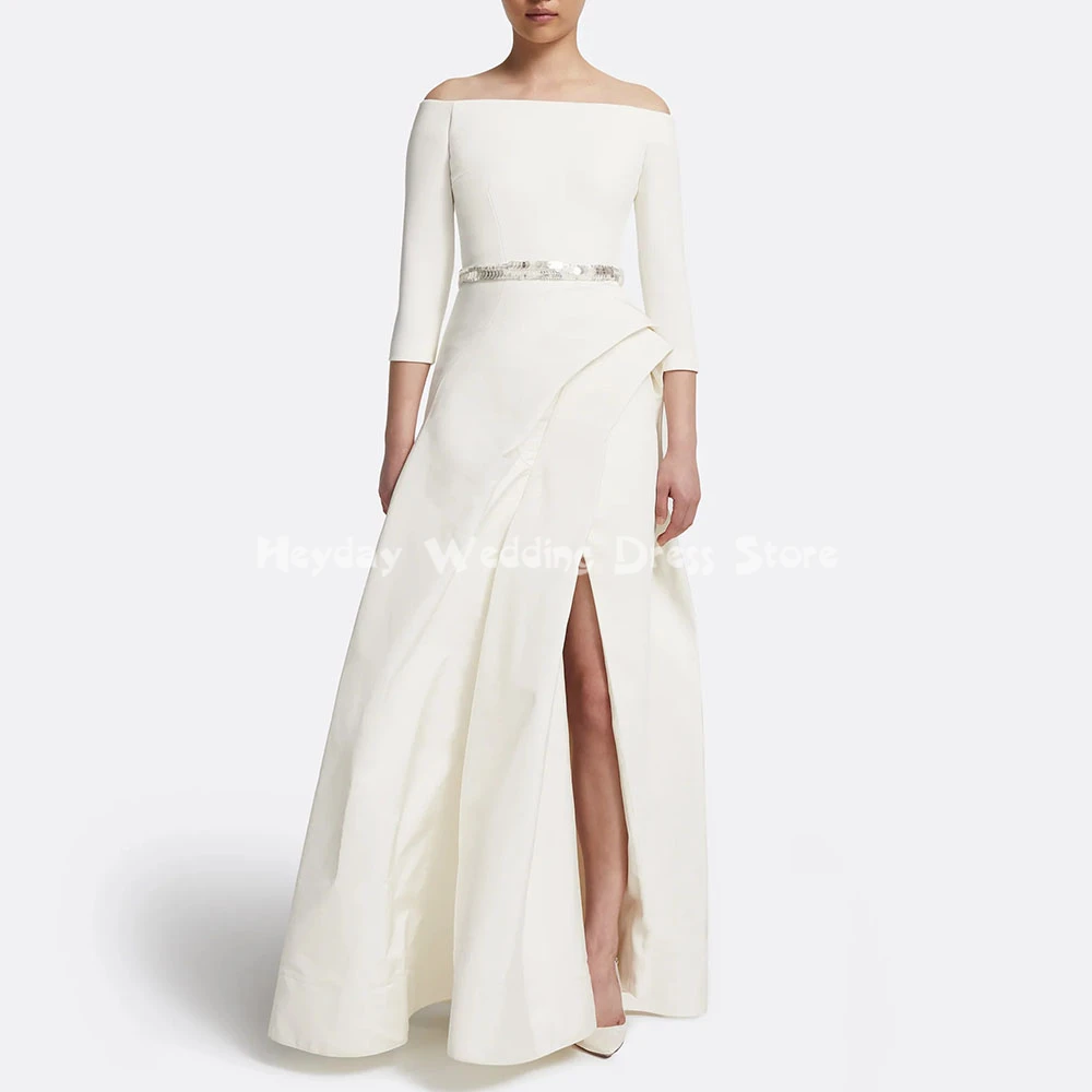 

Heyday Customized Women's Split Off-the-shoulder Evening Dresses With 3/4 Sleeves A Line Floor-Length Elegant Dresses 2025