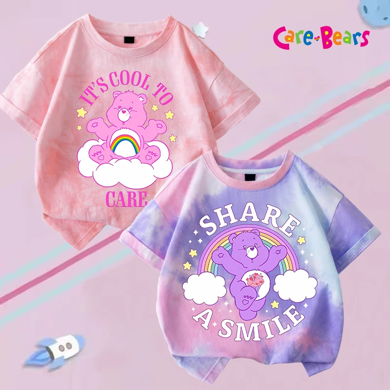 Care Bears Children T-shirt Boy Girl Kawaii Anime Figures Short Sleeves Summer Clothes Casual Loose Trendy Tee Top Clothing Gift