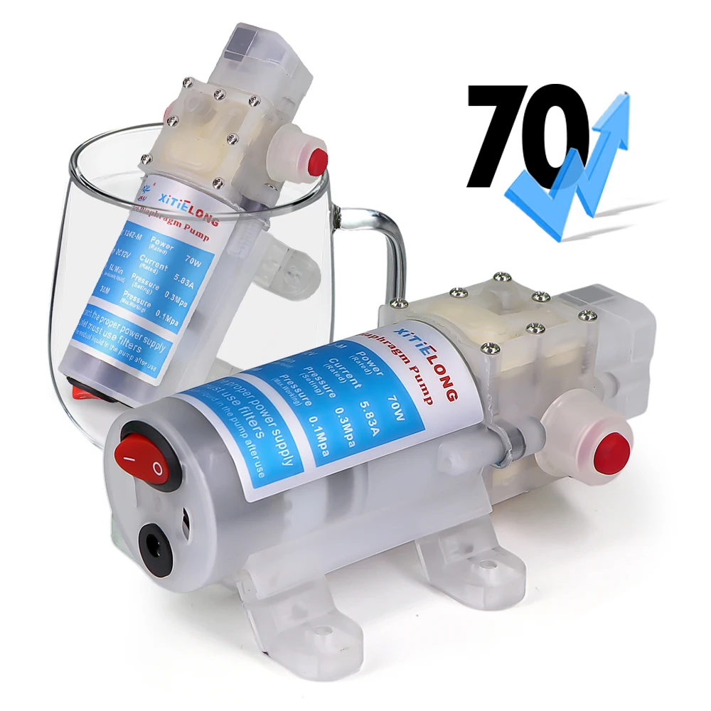 Hygienic 70W 12V DC Diaphragm Pump Food-Grade Self-Priming Pump for Brew Wine Juice Beer Making Electric Water Pump with Switch