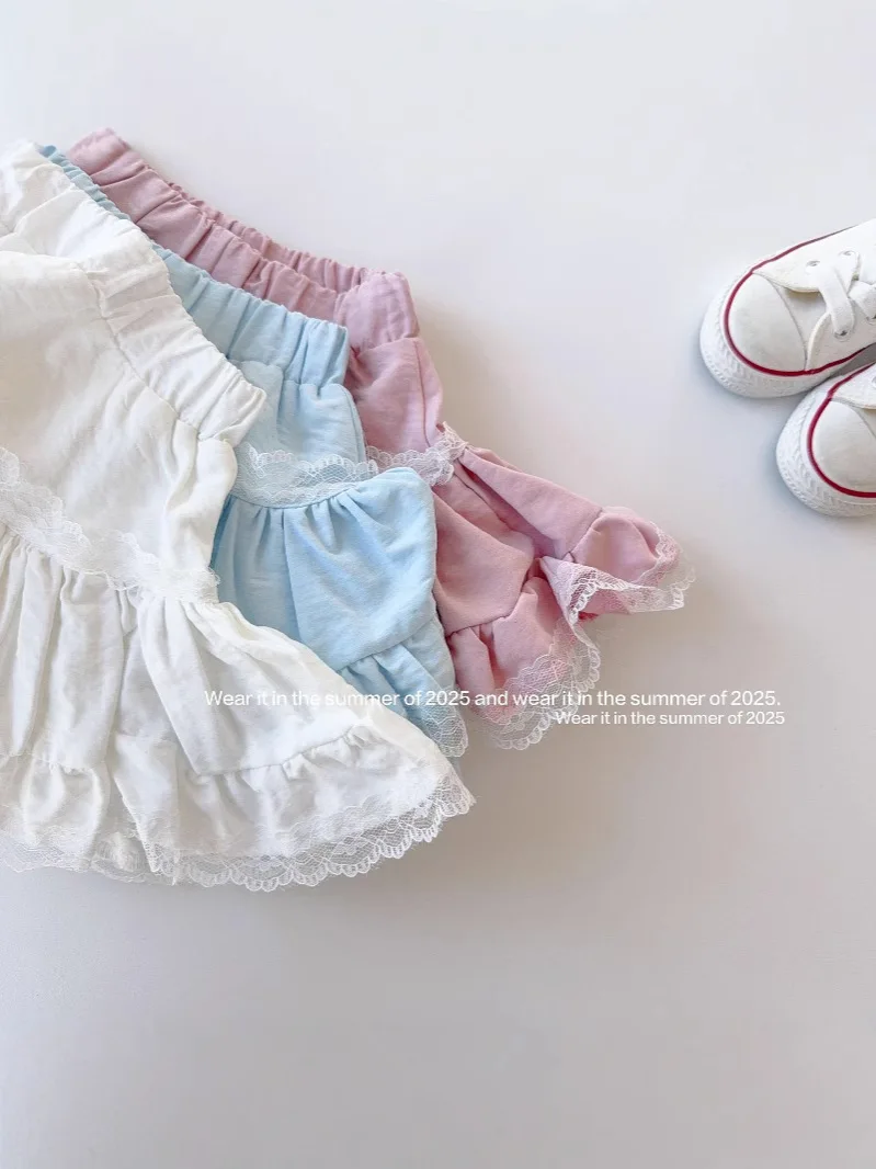 2025 Summer New Girls Cute Lace Skirts Solid Versatile Baby Girl Sweet Princess Skirt Cotton Infant Short Skirt Kids Clothes