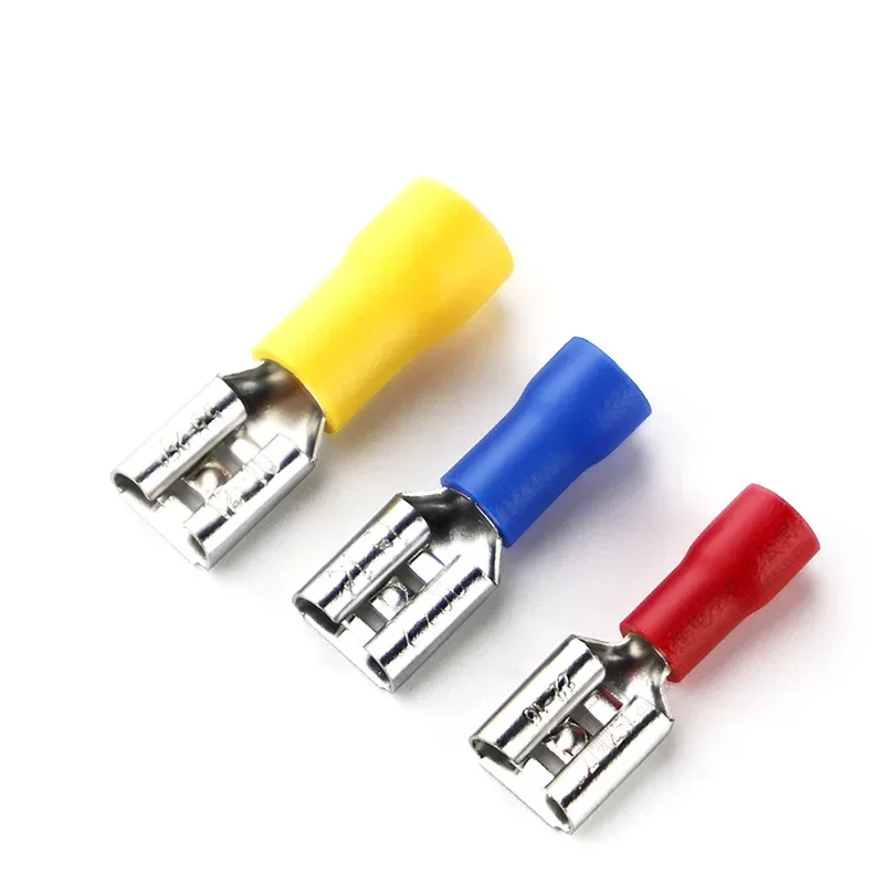 100/50/10pcs Female Crimp Terminal 2.8mm 4.8mm 6.3mm Insulated Spade Wire Connector Electrical Wiring Cable Plug Red blue yellow