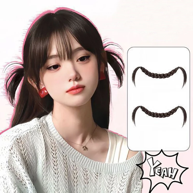 وصلات شعر صناعية مضفرة على شكل ذيل حصان مع دبوس شعر مستقيم ملفوف حول وصلات شعر ذيل حصان طبيعي ناعم