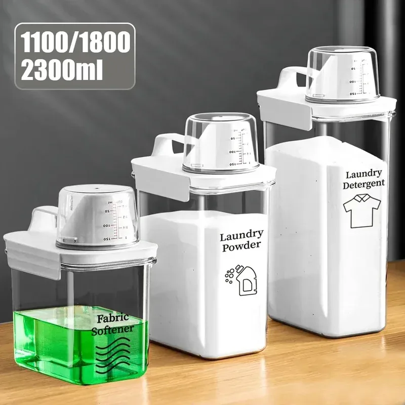 1PCS Refillable Laundry Detergent Dispenser Powder Tank Softener Bleach Storage Container with Scale for Home Cleaning