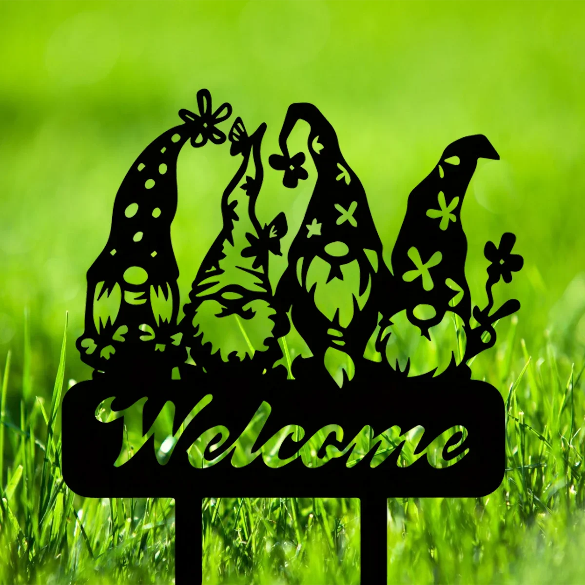 Gorgeous Metal Yard Welcome Sign adorned with Gnome – Lawn Decor & Garden Welcome Sign with Stakes. Stunning Garden Beauty