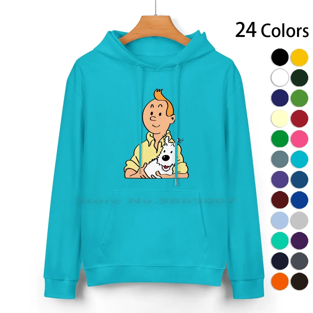 Tin Tin And Snowy Cartoon Pure Cotton Hoodie Sweater 24 Colors Tin Tin And Snowy Cartoon Tin Tin Dog Milou Cartoon Belgium Dog