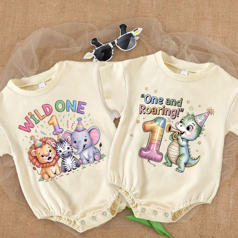 

Wild One Animal Print Baby Bubble Romper Jungle Birthday Party Outfit Oversized Bodysuit Wild One Jumpsuit Infant Shower Gift