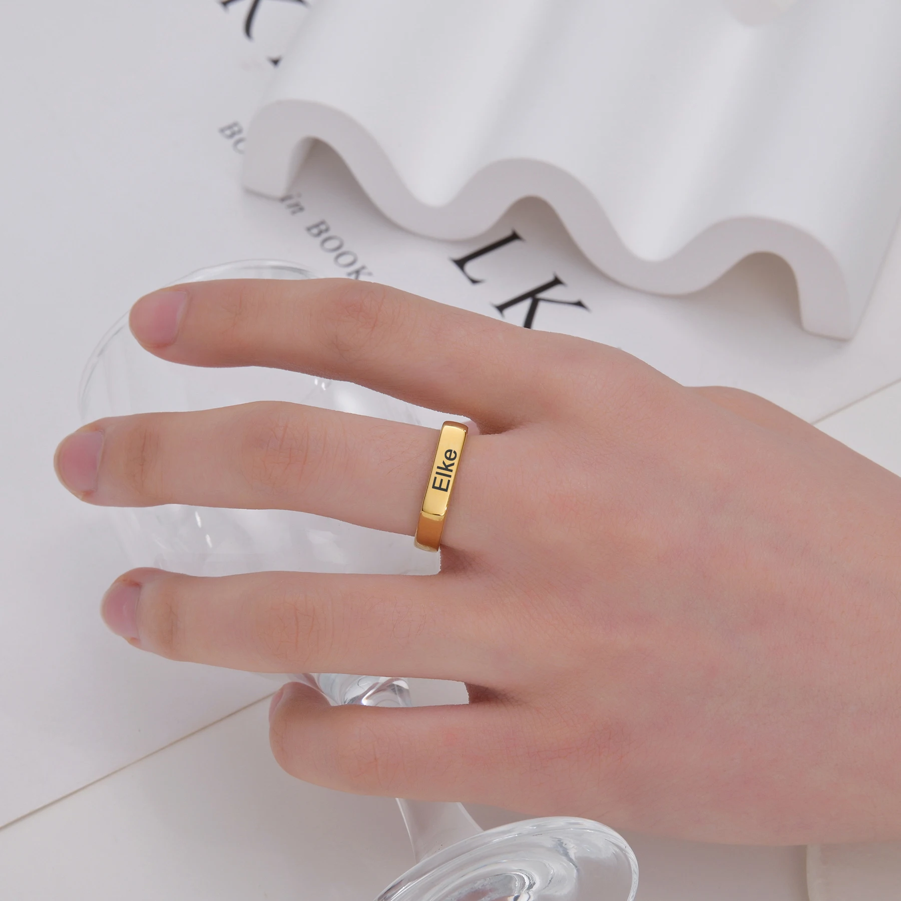 Personalized Engraved Name Stainless Steel Ring for Women Men Custom Text Minimalist Classic Couple's Fingers Jewelry Gift