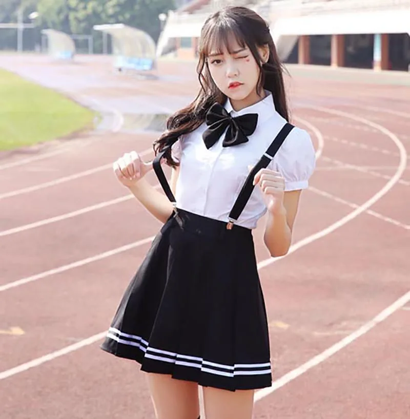 Verão Uniforme Escolar Conjunto Aluno cinta Uniforme Gravata Terno Marinheiro Conjunto Traje De Mesa Uniforme Escolar Japonês Menina Manga Curta