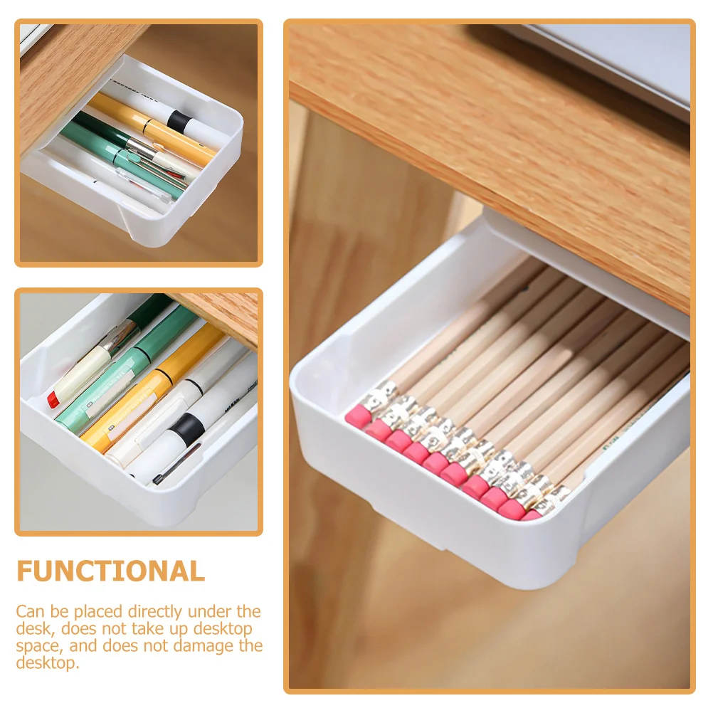 

2Pcs Under Desk Storage Drawer Organizer Hips Material Stationery Holder for Office Study Room Desktop Storage