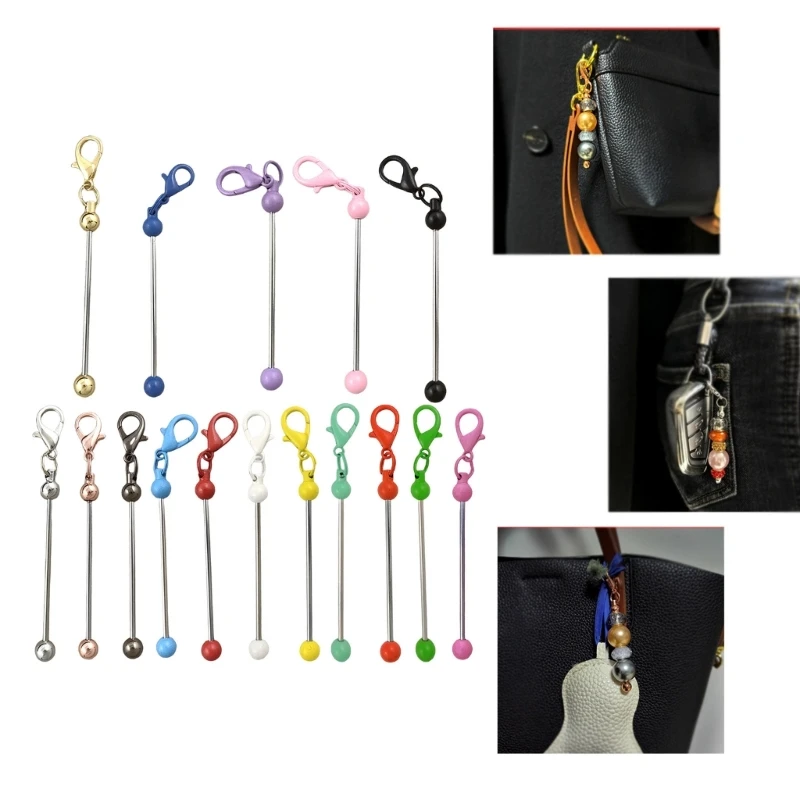 20Pcs Long Rods Bead Keychain Pendant Charm Metal Sticks Pendants Keyring for Necklace and Earring Designs Hanging Decoration