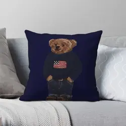 Bear Cub Square Pillowcase Polyester Linen Velvet Printed Zip Decor Bed Cushion Case