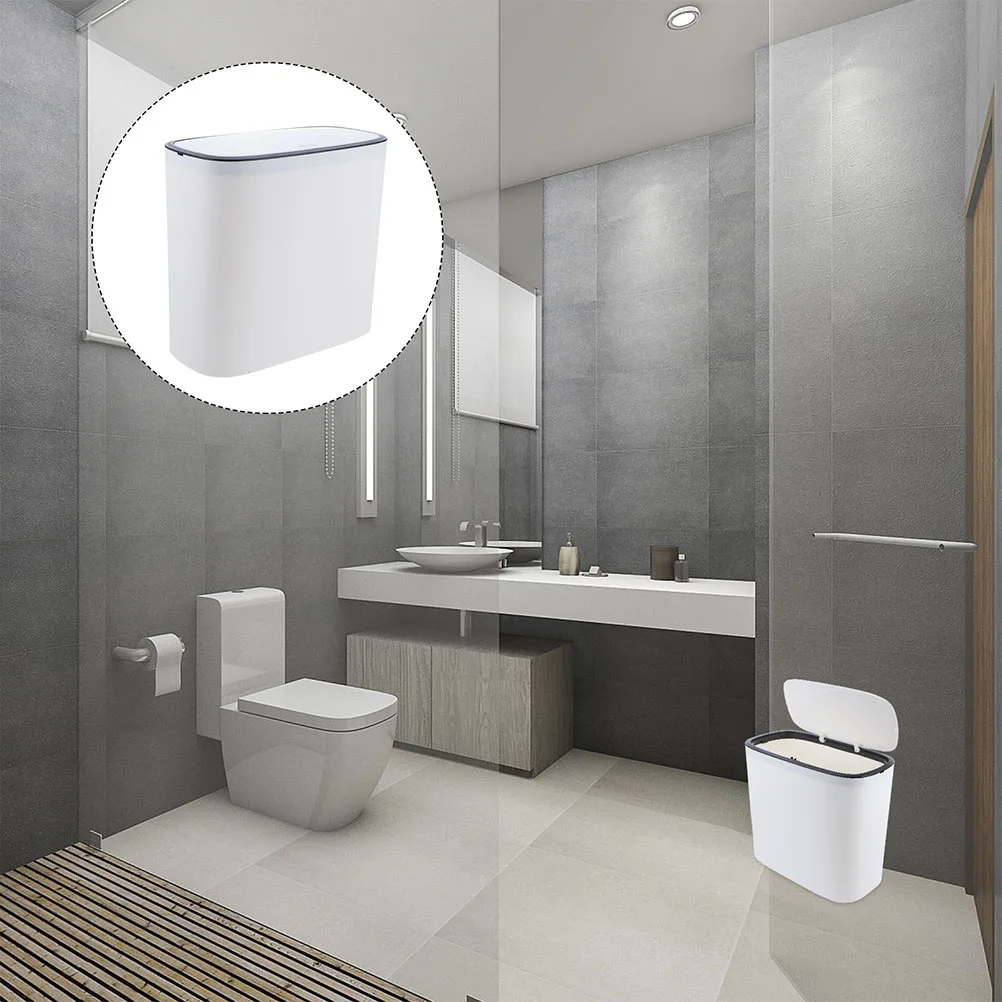 

Large-Capacity Plastic Trash Can White Simple Design Press Lid Living Room Bedroom Bathroom Garbage Container Waste Bucket