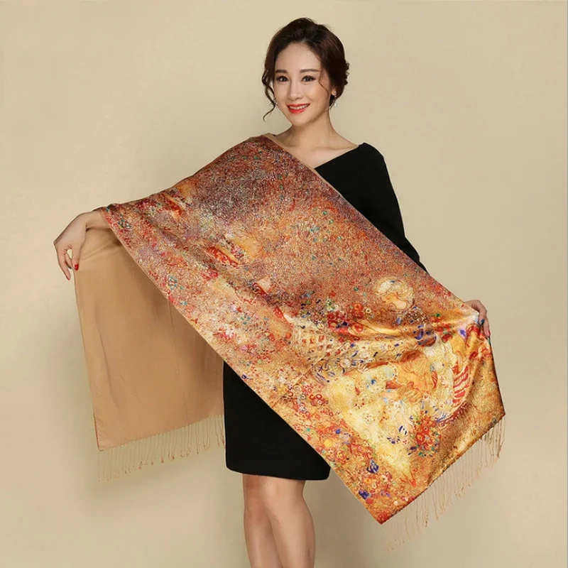 

New Scarf Silk Satin Long Scarf Luxury Brand Women Double Side satin shawl Female high Quality Print hijab foulard winter Scarf