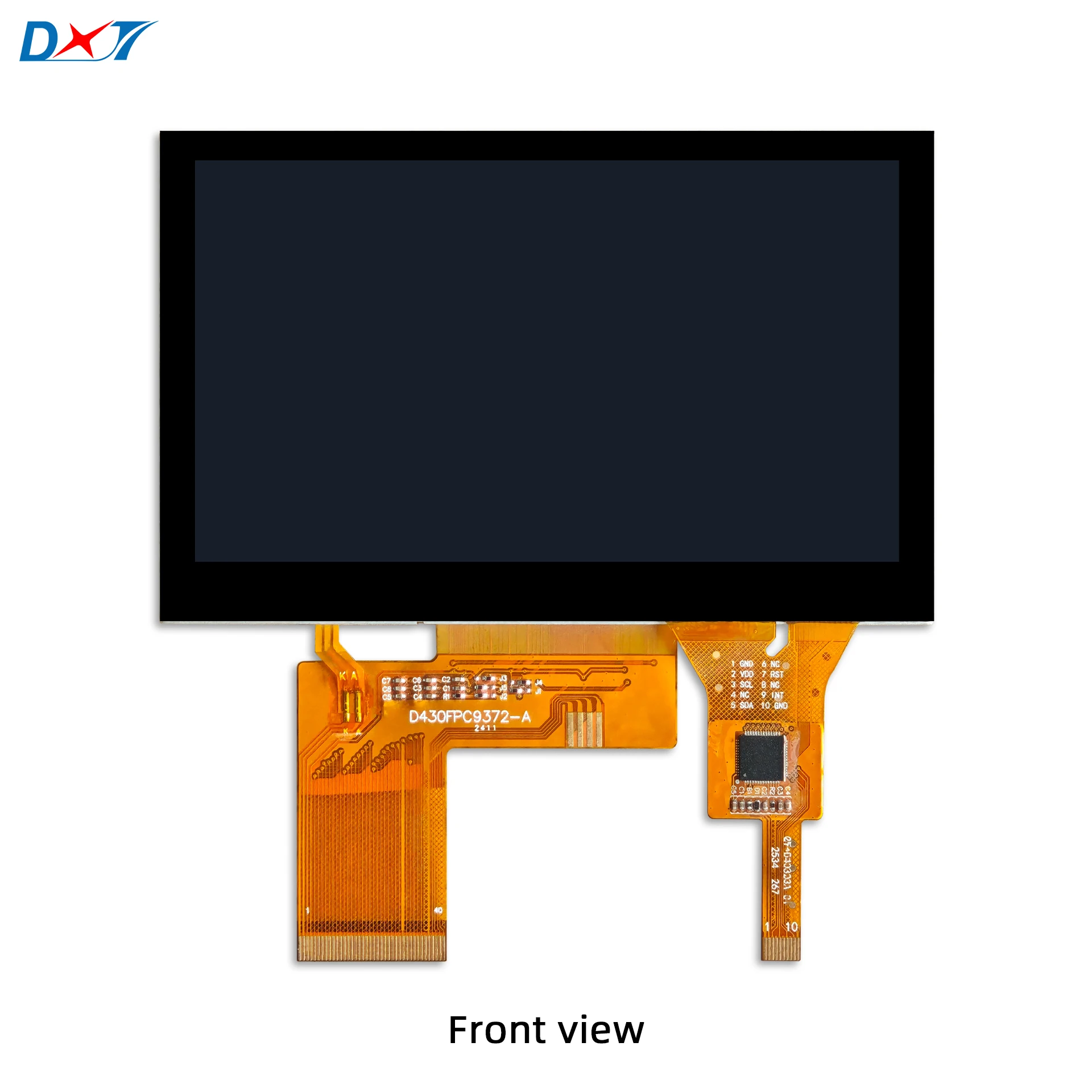 4.3-inch touch display module, 800*480 resolution, RGB 24-bit interface, capacitive touchscreen FT5446U, 800 lumens brightness.