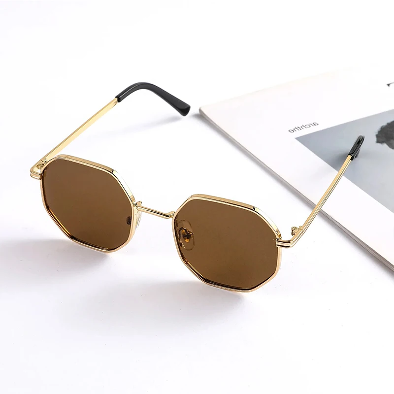 Fashion Boys Girls Octagon Metal Sunglasses Polygon Trend Children\'s Sun Glasses Kids Outdoor UV400 Eyewear