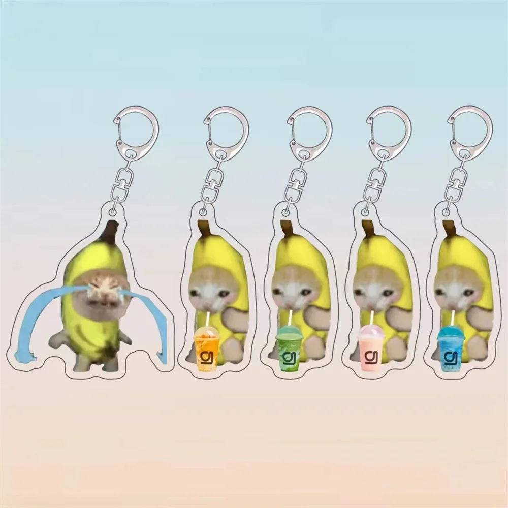 

Cute Keychain Of Banana Cat Head Expression Cartoon Charm Funny Happy Popular Schoolbag Pendant Food Phone Chain Jewelry Gift