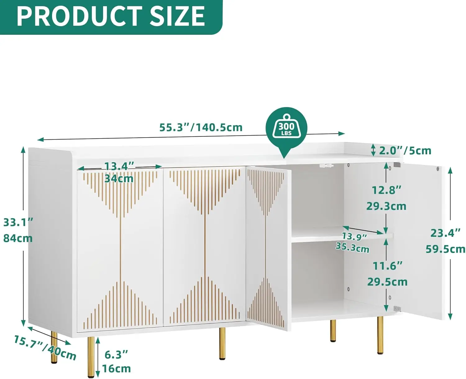 Dressoir Buffet, Moderne Buffetkast Opbergkast Met Gebeeldhouwde Designdeuren 300 Lbs Capaciteit Voor Gang, Entree,