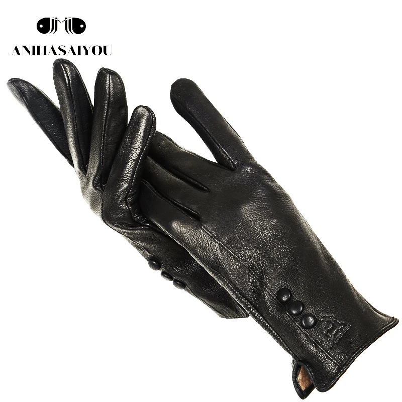 Fashion simple warm women leather gloves,real leather women\'s winter mittens,Black buckskin  women gloves - 2280