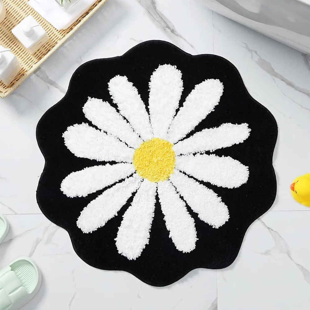 Cute Non Slip Flower Rug Imitation Cashmere Daisy Bath Door Mat Absorbent Washable Baby Crawling Carpet Bedroom Living Room