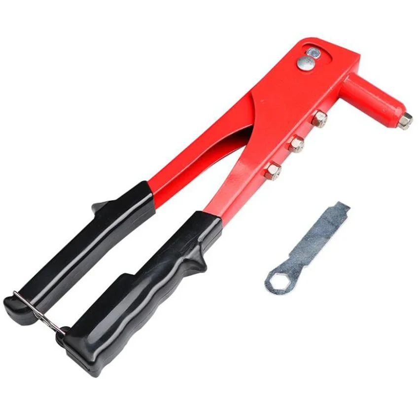 Rivet Gun Hand Riveter Set, 4 Sizes of Rivet Heads Attached, Heavy Duty Durable Single Hand Rivet Gun Tool for Metal, Plastic