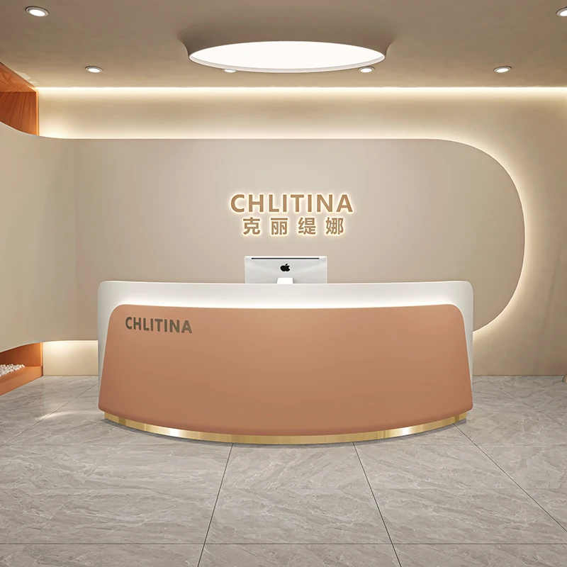 مكتب استقبال للتخزين العميق، مكاتب استقبال كلاسيكية مقوسة للفنادق، أثاث استقبال Mostrador الحديث باللون الأبيض #2