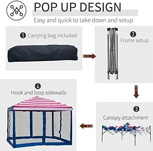 Pop Up Canopy Tent with Netting, Instant Gazebo, Screen House Room with Carry Bag, Height Adjustable, for Outdoor, Garden, Patio