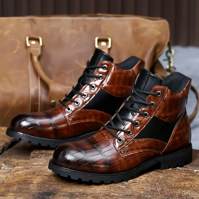 Botas de tacón cuadrado para hombre, zapatos de vestir, diseño de ocio, moda, diseñador, Otoño e Invierno