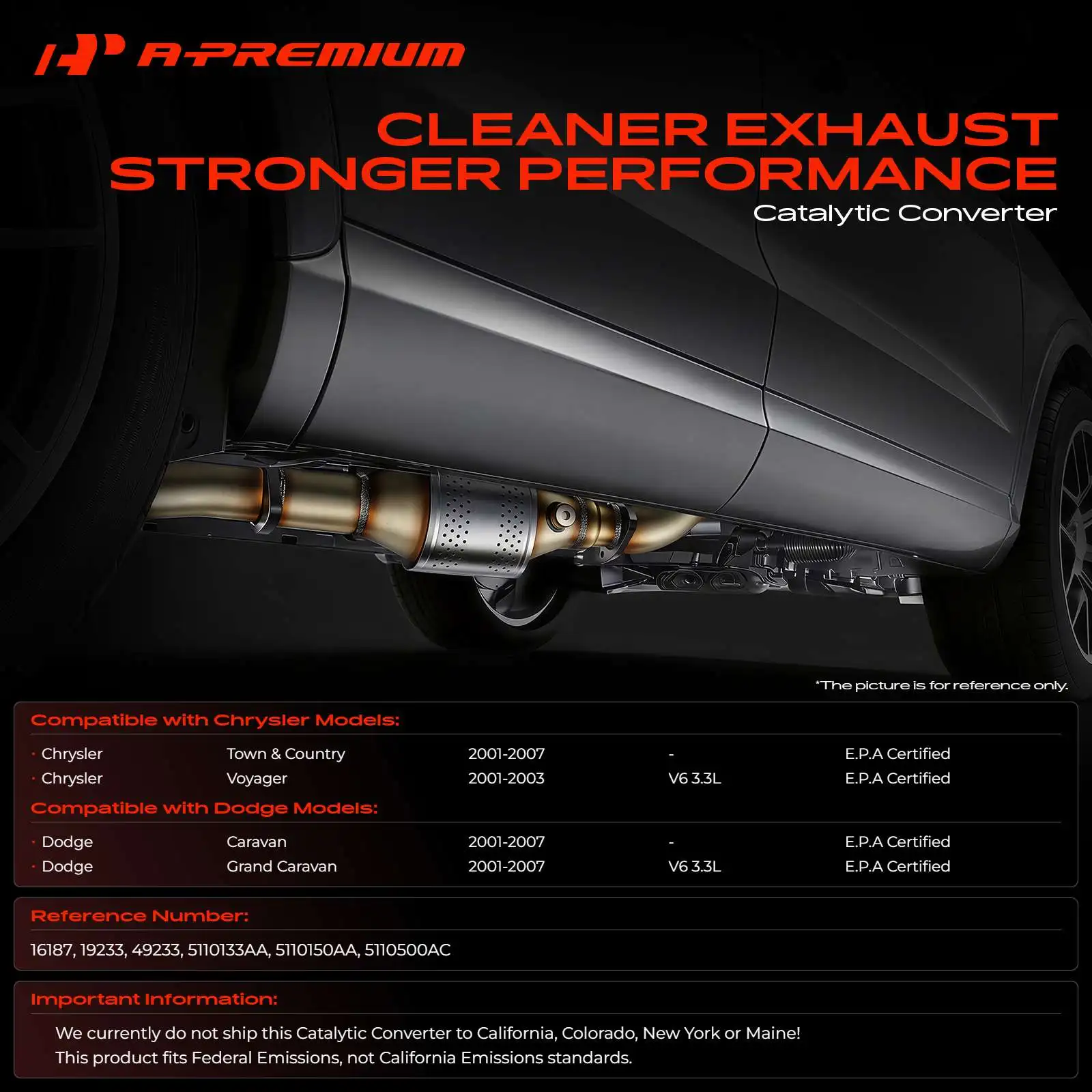 A-Premium Front Catalytic Converter for Dodge Grand Caravan Caravan 2001-2007 Chrysler Town & Country 2001-2007 Voyager