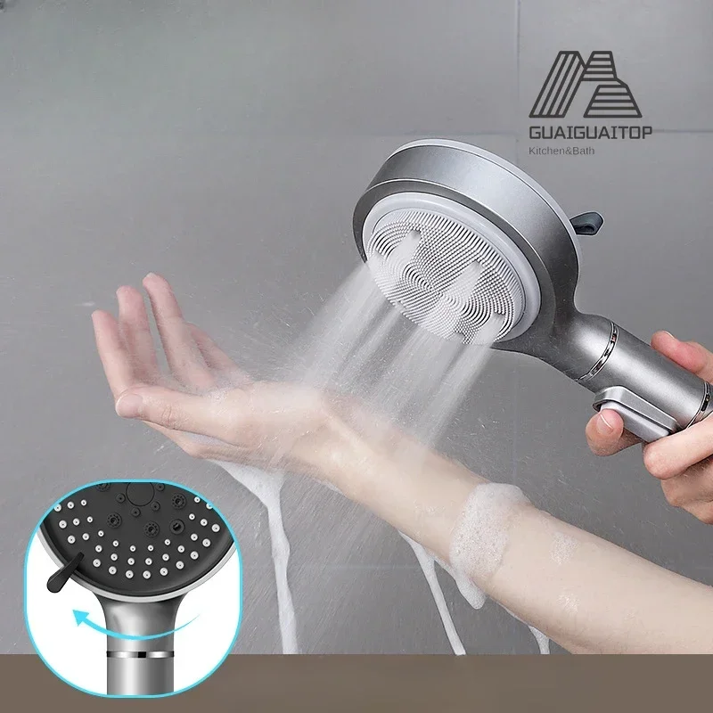 

High Pressure Shower Head 6 Molds Adjustable Showerheads Silicone Brush Multi Functional Spray Rain Shower Head Shower Head