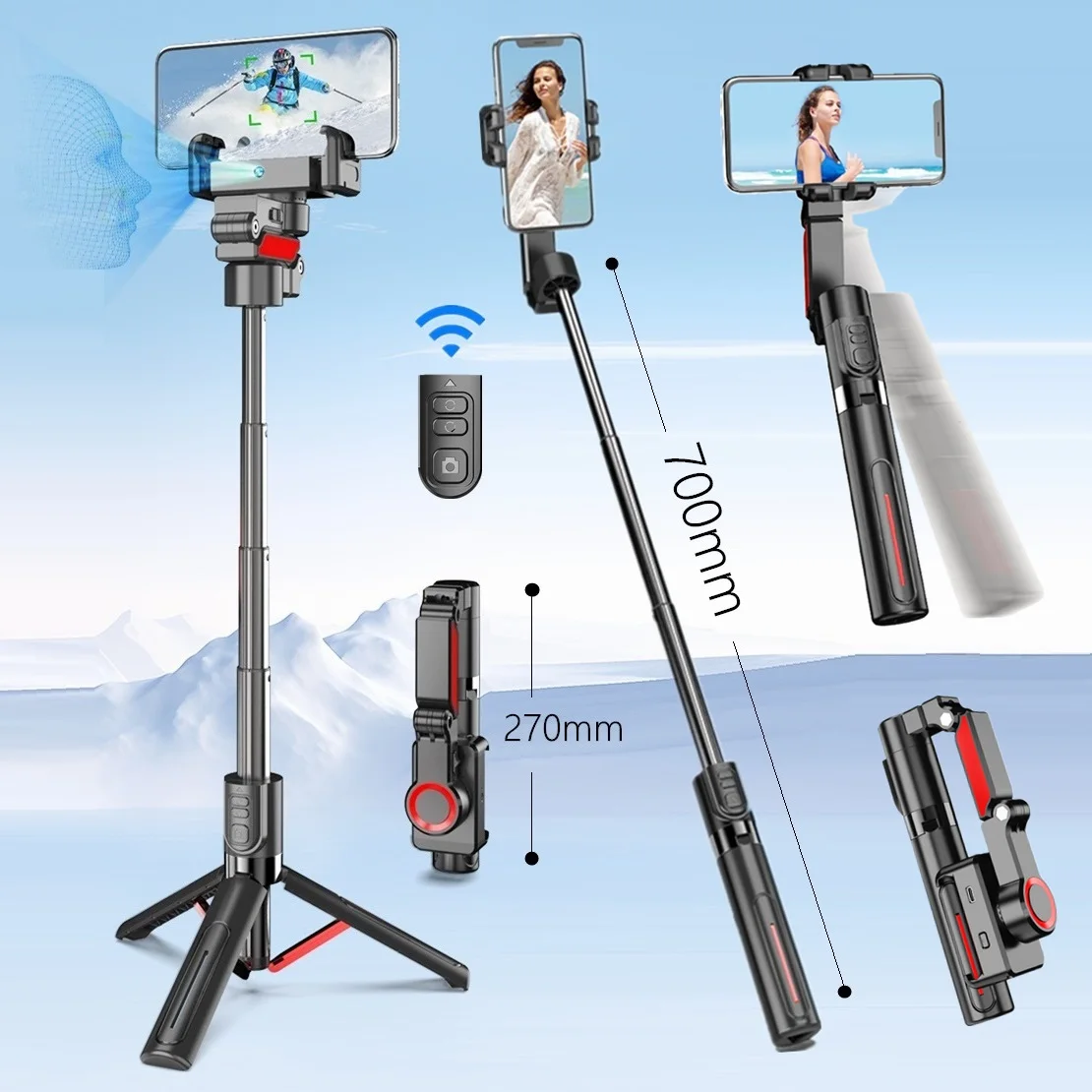 Smart Facial Tracking Gimbals for Vlog Live Streaming Portable Anti Shake Stabilizer for Cellphone Wireless Remote Selfie Stick