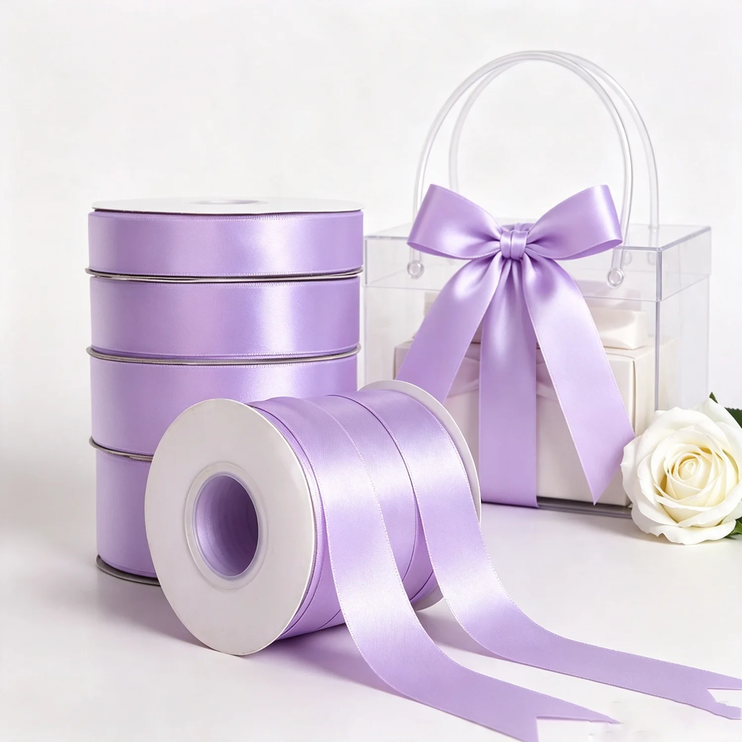 25yds Light PurpleSolid Satin Ribbon for Crafts,Graduation Making Bouquet Wrap Wedding Invitation Card Christmas Valentine Decor