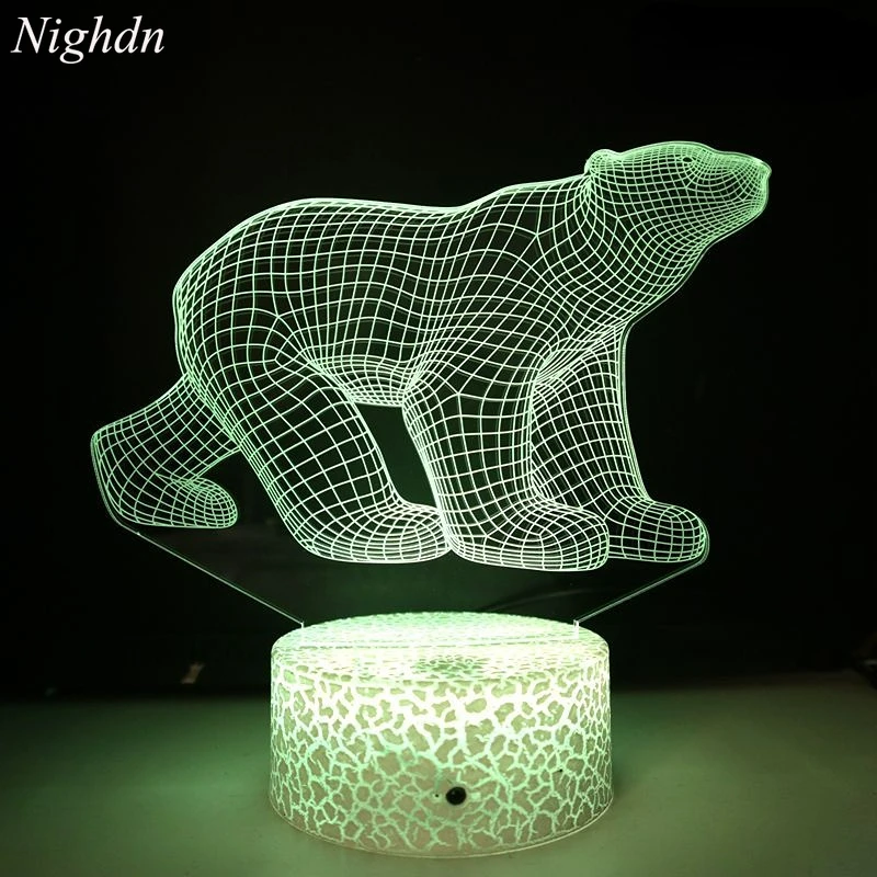 Animal 3D Lamp Bear Monkey Lion Tiger Night Light for Children Room Decor Remote Control Bedside Small Table Lamp Gift for Kids