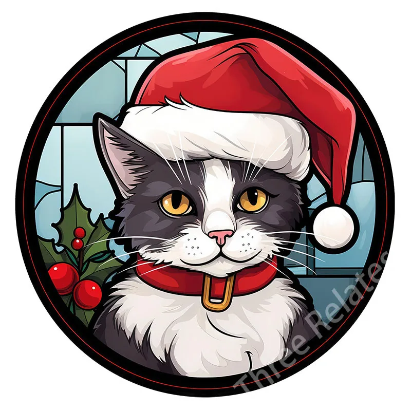 Three Ratels QA6 Christmas hat baseball hat cat cartoon animal waterproof self-adhesive sticker