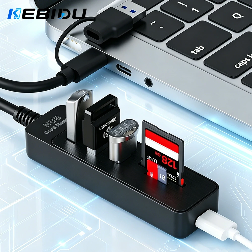 KEBIDU Multi Port USB Hub USB 3.0 2.0 Type C Adapter With Card Slots Fast Transfer Docking Station For Laptop PC Phone Tablet