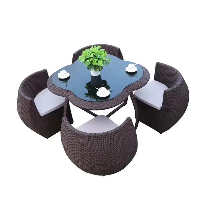 Open-air balcony rattan yard garden plum blossom tea table rattan chair combination