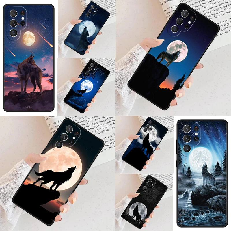 Moon Roaring Wolf Cell Phone Case for Samsung Galaxy S26 Ultra S25 S24 S23 S22 S21 S20 Note10 Cover