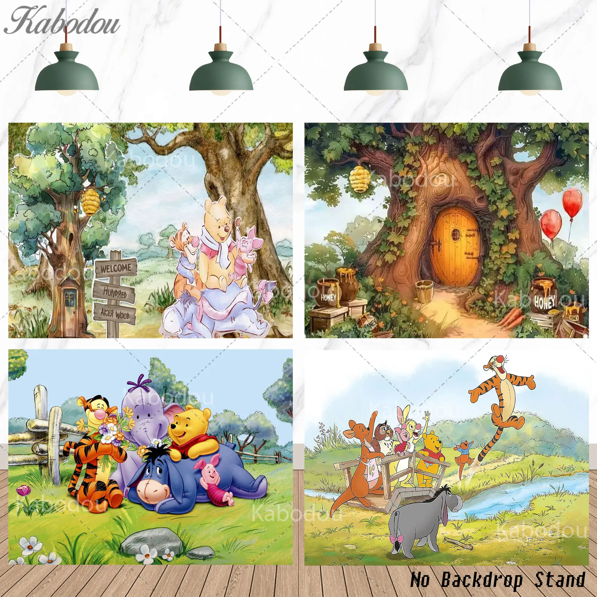 Winnie the Pooh Theme Banner Backdrop for Baby's First Birthday Party Decor Cover Baby Shower Kids Room Background Studio Props