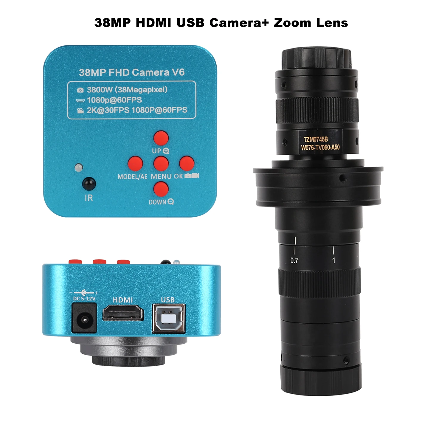 4K 2K FULL HD Industrial Microscope Camera HDMI USB TYPE-C C-Mount Digital Camera Via Type Measurement 0.7X-4.5X Zoom Lens