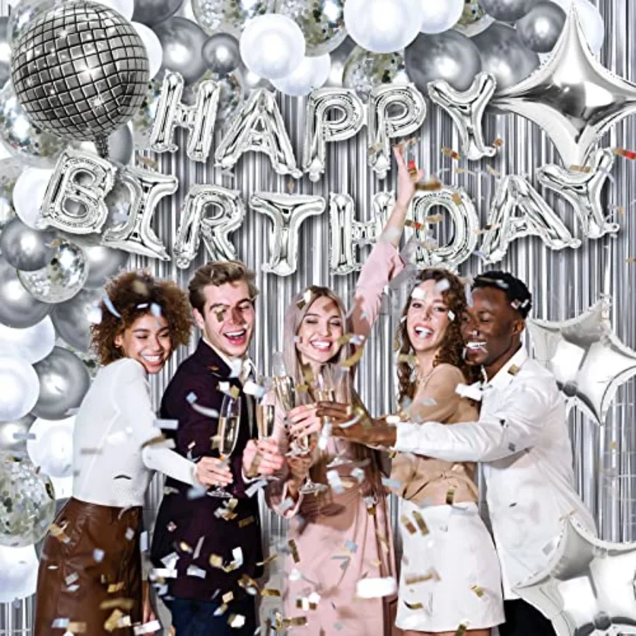 Disco Birthday Party Decorations 87pcs Disco Happy Birthday Party Decorations Silver Backdrop Disco Birthday Balloons Ball Deco