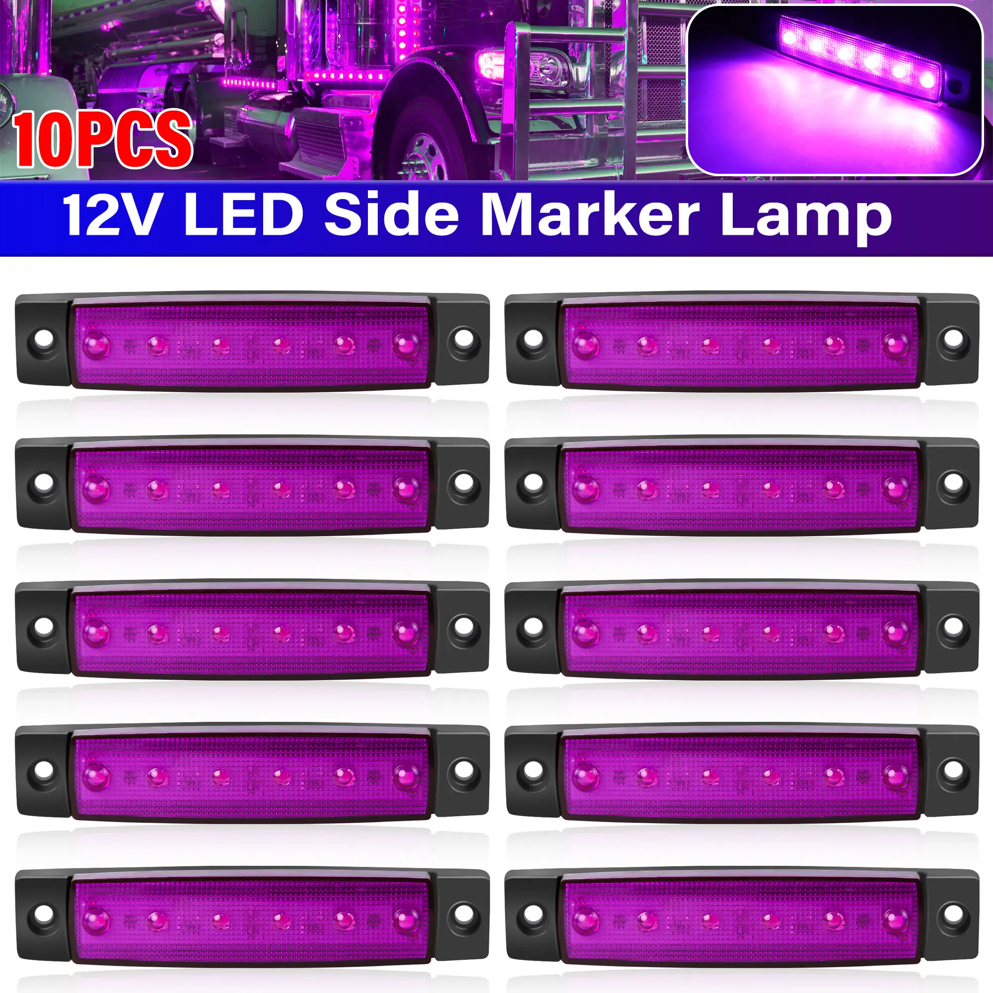 10 Stück Lila 12V-24V LED-Seitenmarkierungsleuchten für Vorne und Hinten bei LKWs, Kabinen, Wohnmobilen und Anhängern – Detail 1