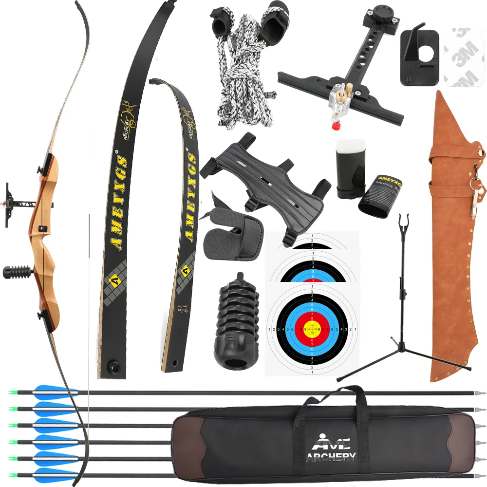 20-40lbs Recurve Bow 68 Inch Hunting Bow Wood Handle Takedown Split Bow Arrow Set Archery Shooting Target Training